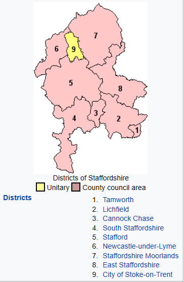 This is map showing the Areas Covered by ANTI SNAP Locks Staffordshire